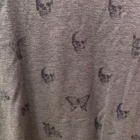 Skull Cashmere Cotton V-neck Large skulls butterflies hummingbirds flowers - Picture 3 of 8